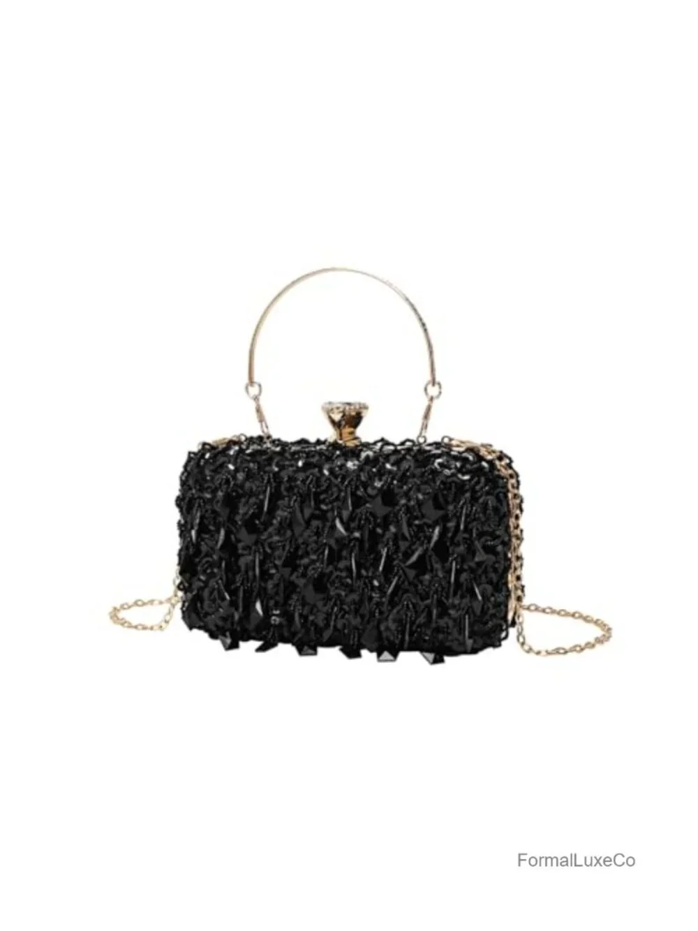 Glitter Sequin Evening Bag with Detachable Chain Clutch Purse